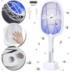 Raquete Mata Mosquito Recarregavel Com Suporte De Mesa Casa Cor Branco1
