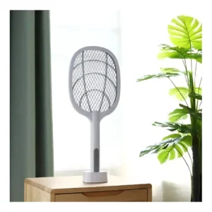 Raquete Mata Mosquito Recarregavel Com Suporte De Mesa Casa Cor Branco3