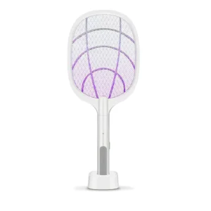 Raquete Mata Mosquito Recarregavel Com Suporte De Mesa Casa Cor Branco6