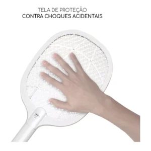 Raquete Mata Mosquito Recarregavel Com Suporte De Mesa Casa Cor Branco7