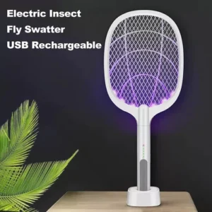 Raquete Mata Mosquito Recarregavel Com Suporte De Mesa Casa Cor Branco8
