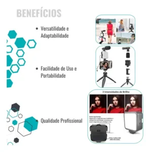 TriPod Celular Estabilizador Luz Led Com Microfone Gravacao3