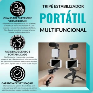 TriPod Celular Estabilizador Luz Led Com Microfone Gravacao7