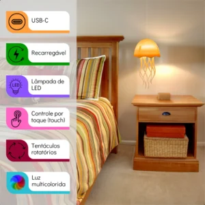 Luminária Pequena LED Água Viva Medusa 3D Touch RGB LUZ COLORIDA2