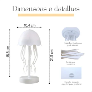 Luminária Pequena LED Água Viva Medusa 3D Touch RGB LUZ COLORIDA3