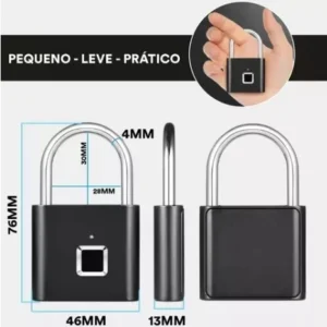 Cadeado De Impressão Digital Biométrica a Bateria com Carregamento USB4