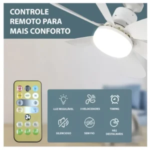 Ventilador De Teto Wind Light Silent Controle Remoto Lâmpada Led Silenciosa 6 Folhas5